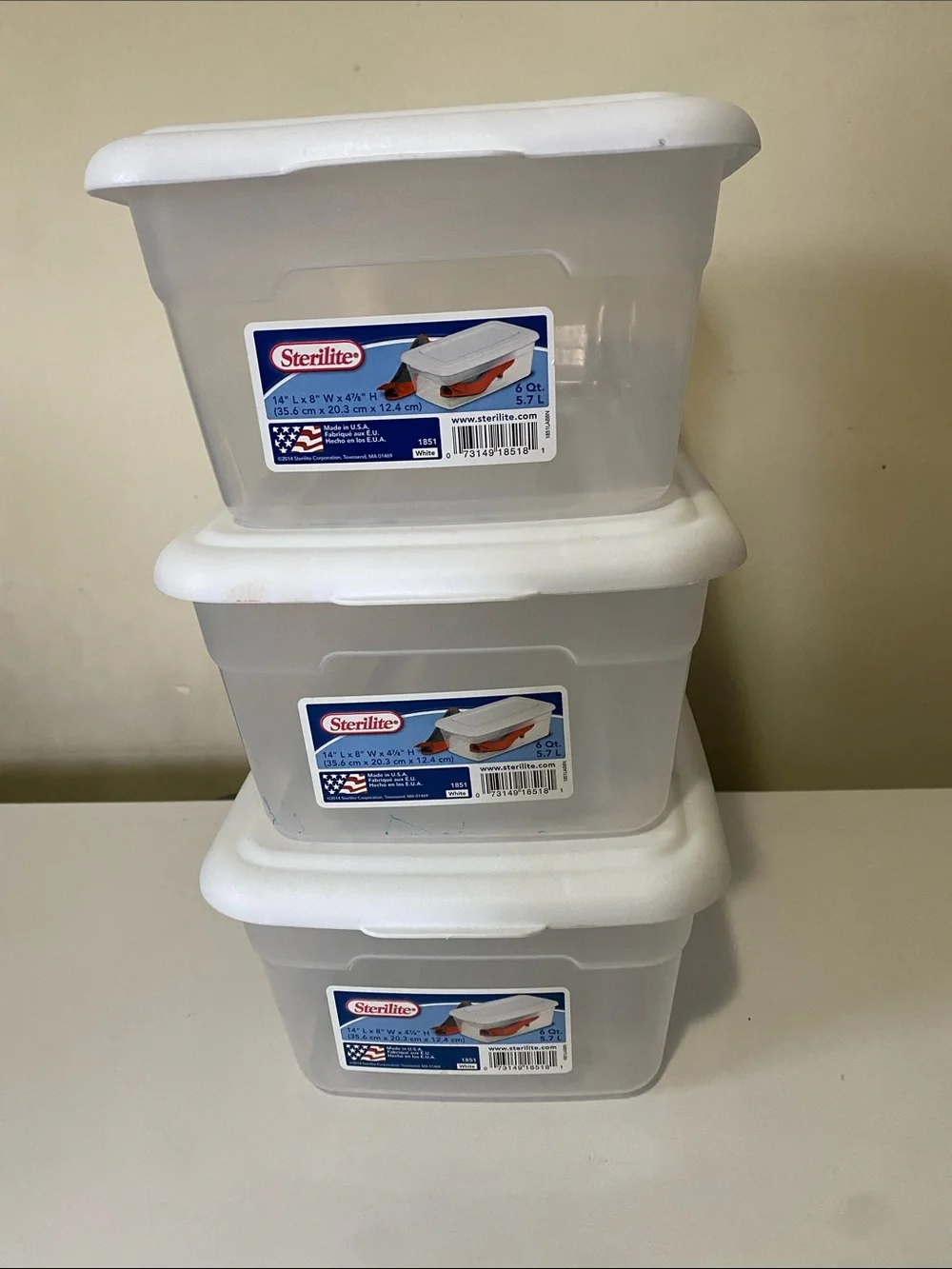Sterilite Clear Plastic Storage Bins with White Lids - Set of 3
